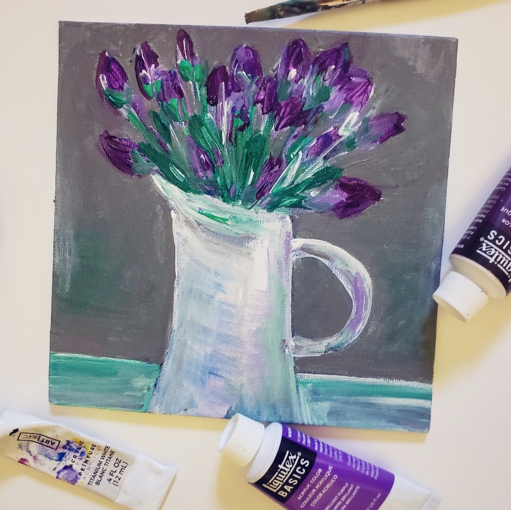Original OOAK Tulip painting 6"x6" on canvas board